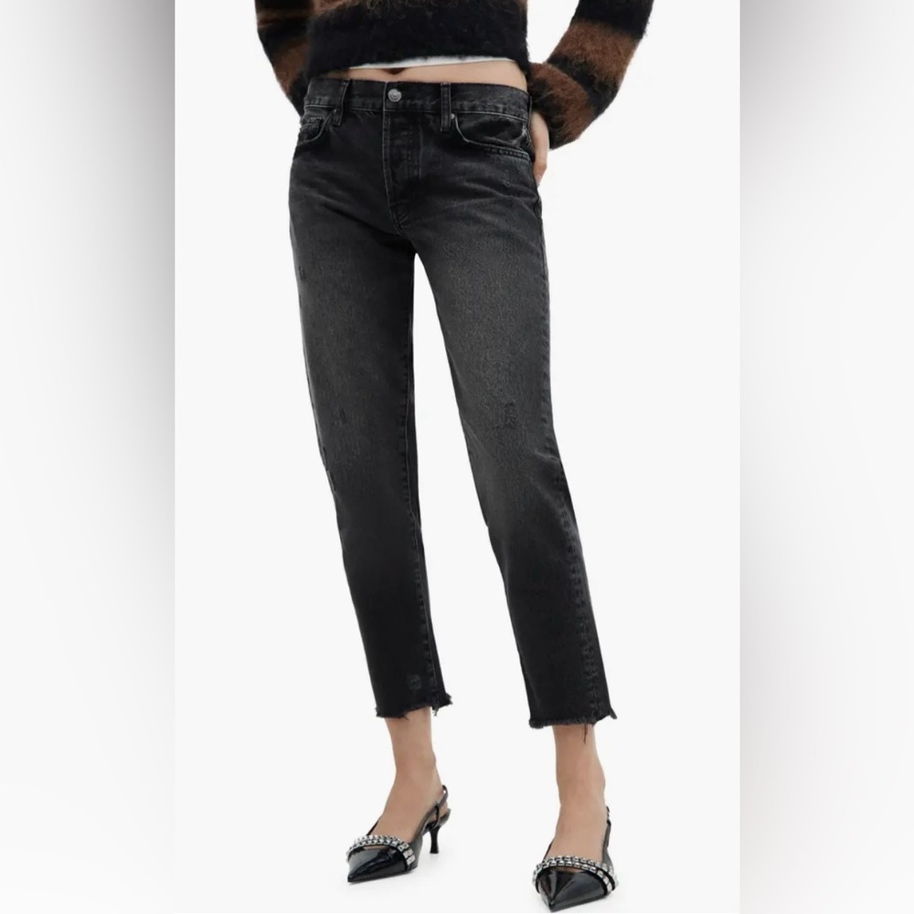 Mango | Women’s black washed denim Mom jeans, front and back pockets, size 6
